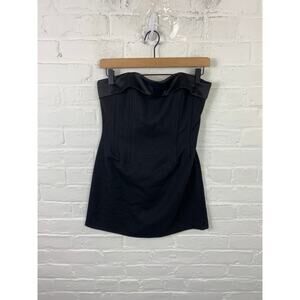 White Fox Women's Black Strapless Satin Mini Dress Folded Hem Size Medium